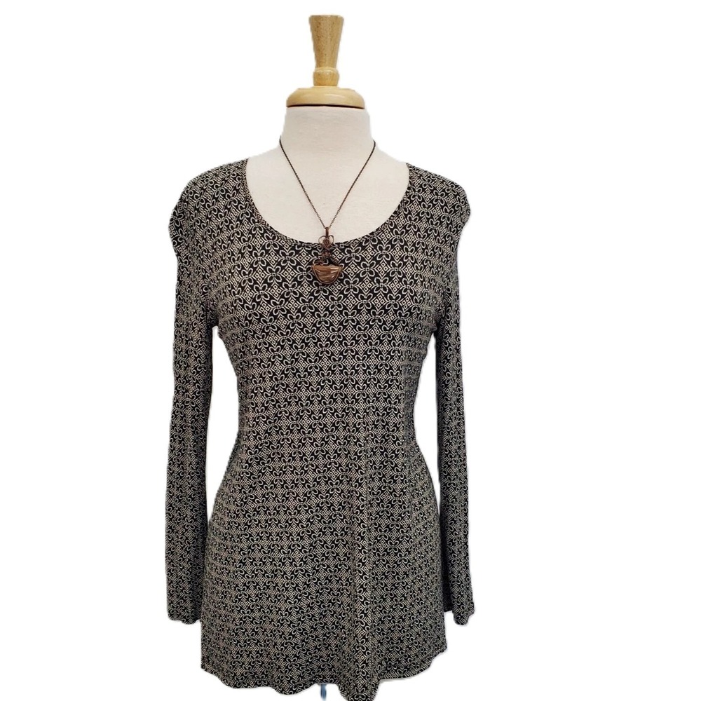 J.Jill Womens XS Black Ivory Floral Tunic Cozycore Soft Stretch Knit Top‎